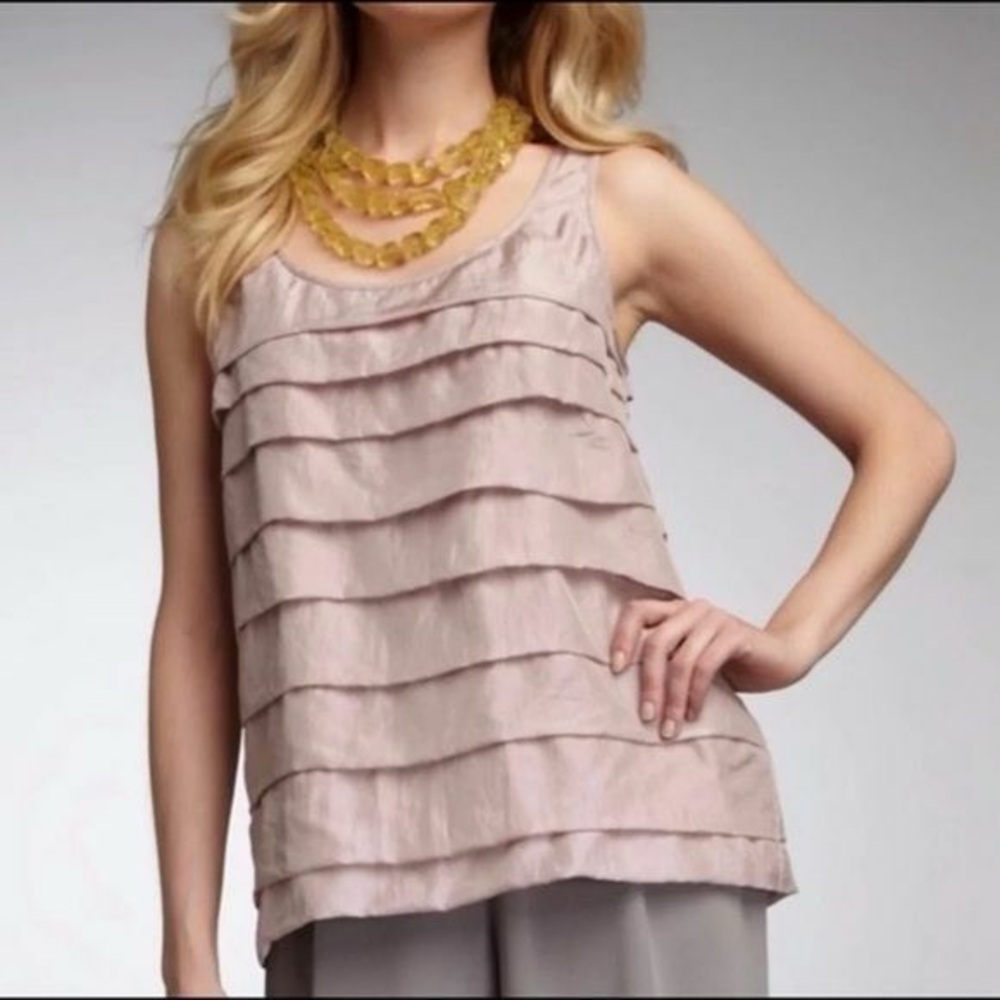 Eileen Fisher. Silk Ruffle Sleeveless Blouse. Blush. Petite small.